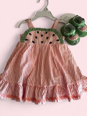 Flapdoodles Pink and Green Striped Watermelon Sundress
